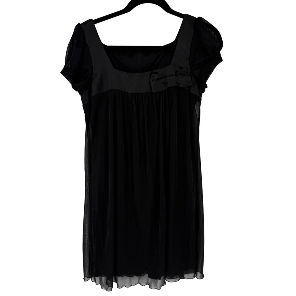 B. Darlin Y2K Babydoll Dress Size 9/10 Black Mesh Bow Puff Sleeve Mini